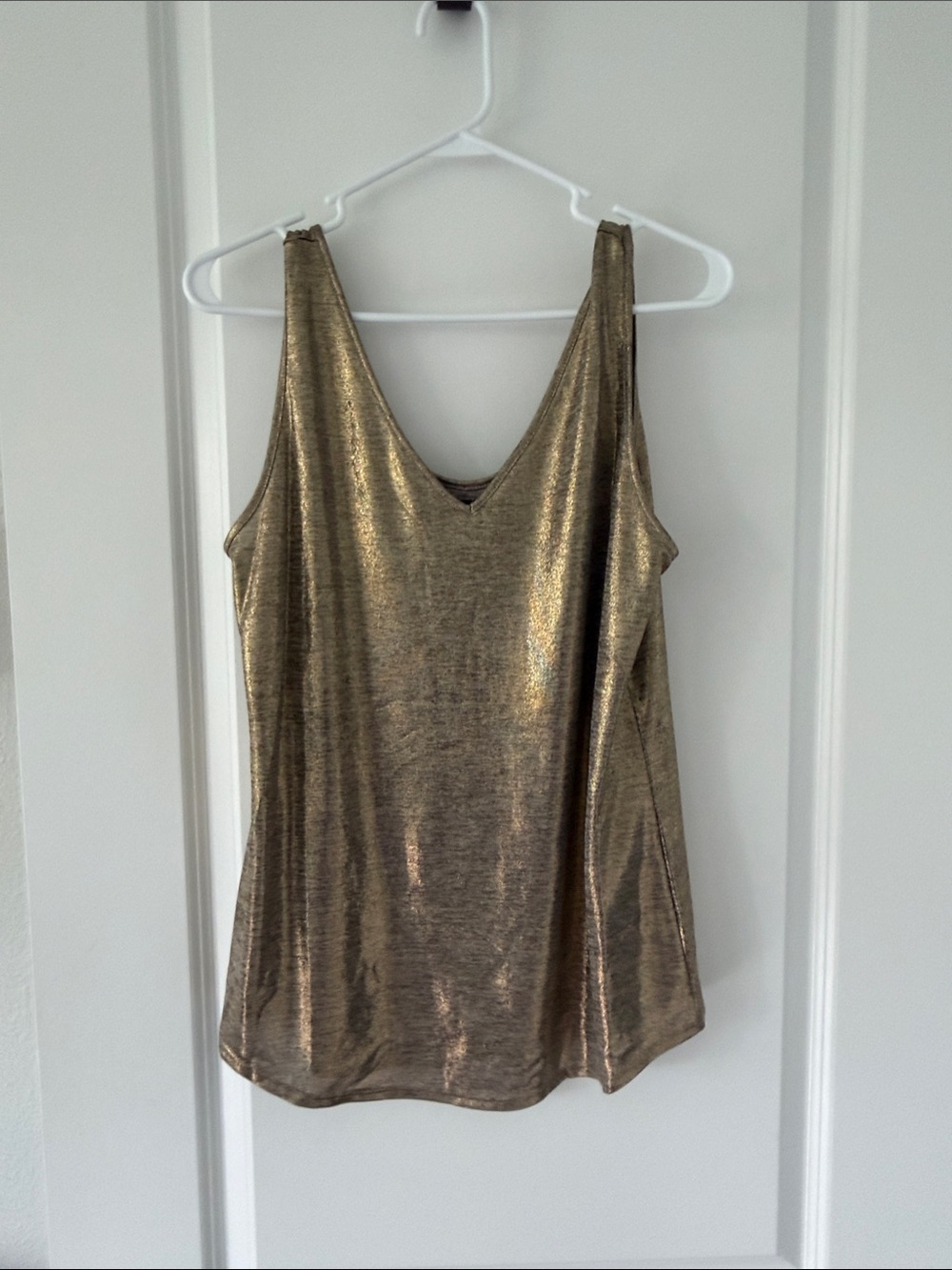 White House Black Market Metallic Gold V-Neck Tank